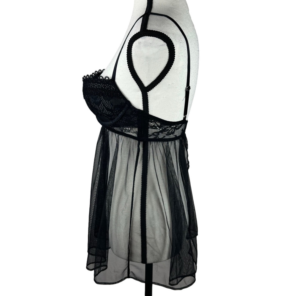 Victoria's Secret Black 34B Romantic Nightie Sheer Chemise Babydoll Lingerie - Picture 3 of 11
